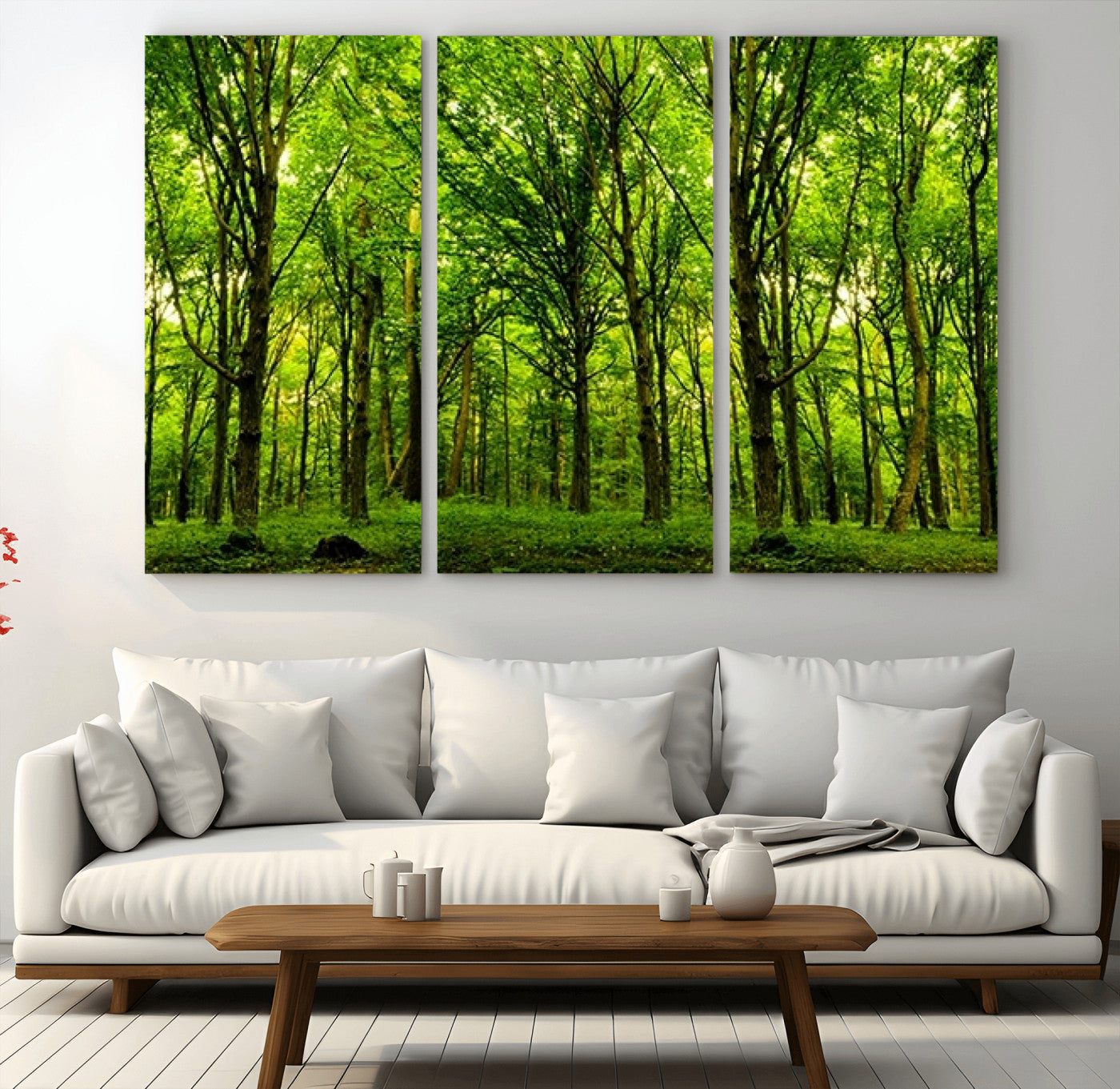 10744-MGV-CV-36X24-Lush Green Forest Canvas Print | 3-Panel Forest Wall Art | Nature Landscape for Living Room