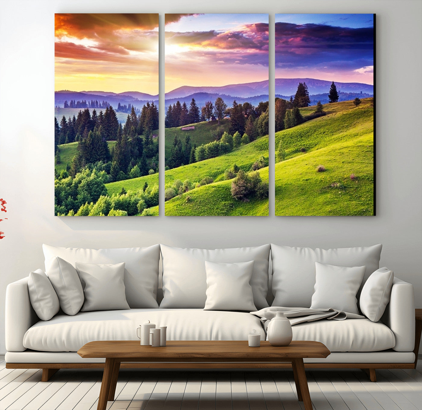 34314-MGV-CV-36X24-Green Hills and Sunset Wall Art Print - Scenic Landscape with Lush Greenery and Vibrant Sky, Ready