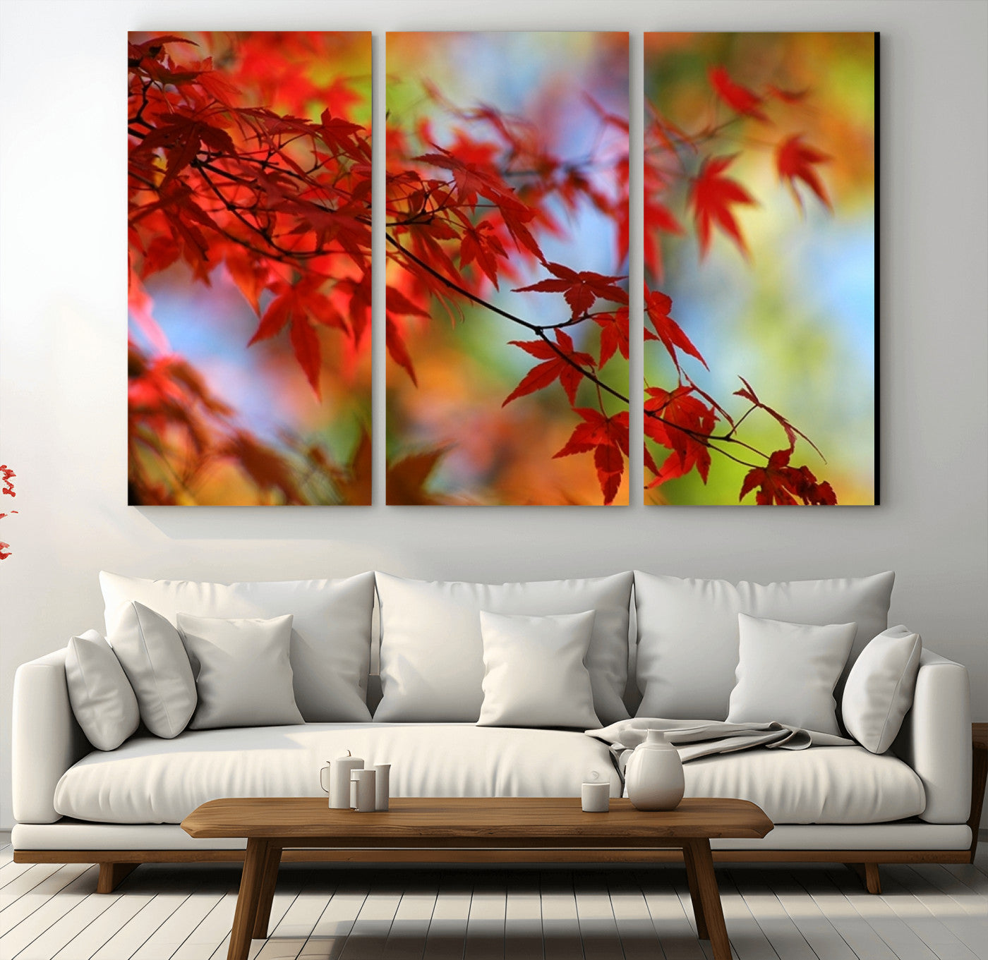 MGV-CV-48X32-3P - Red Leaves Autumn Forest Wall Art Canvas, Red Leaves Autumn Forest Canvas Print