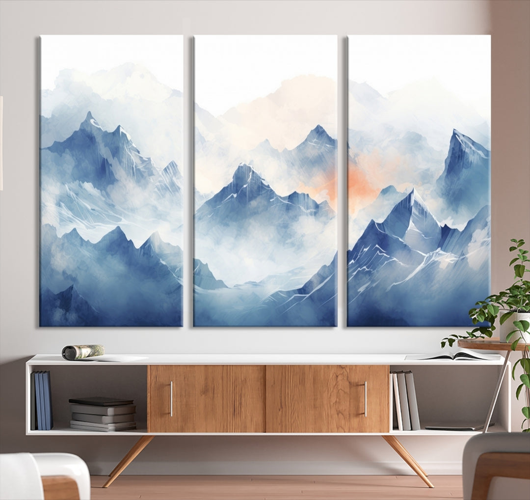 Blue Orange Abstract Mountain Wall Art