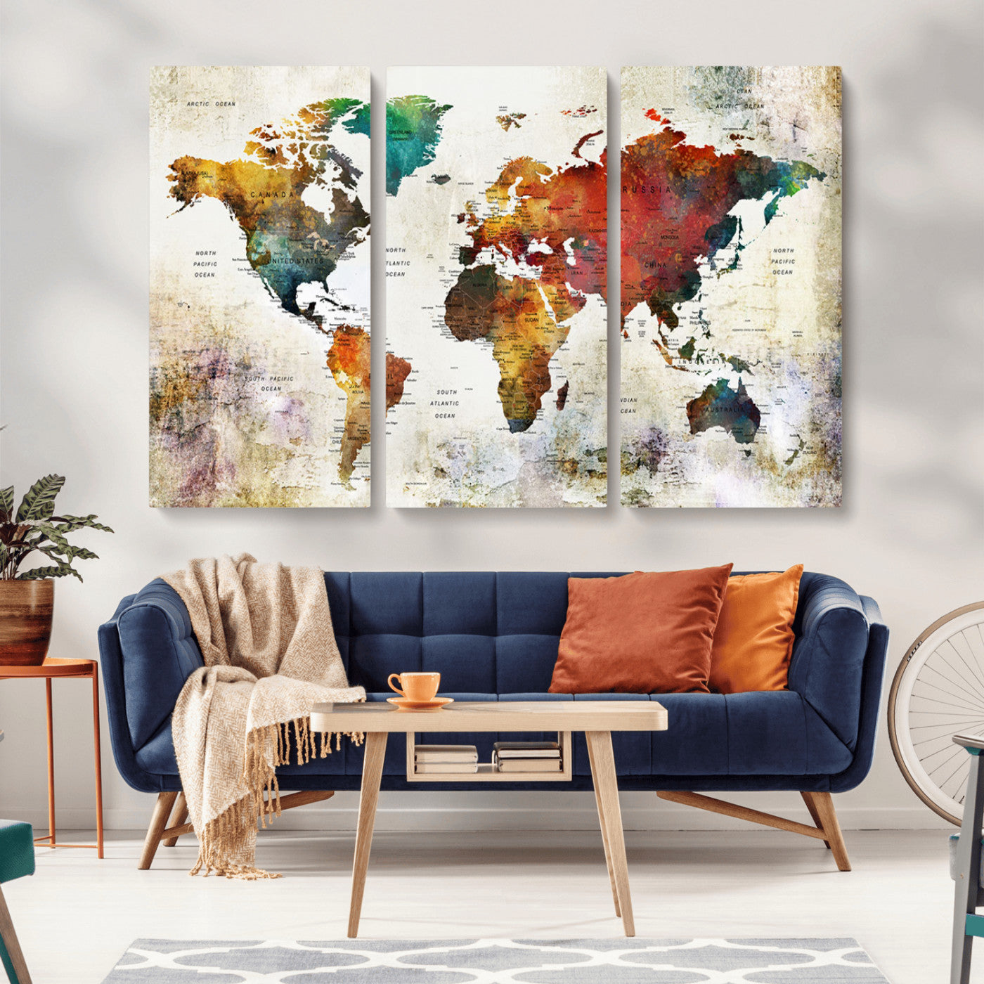 -Push Pin World Map Canvas Print – Framed Wall Art for Couples to Track Their Travels – Anniversary