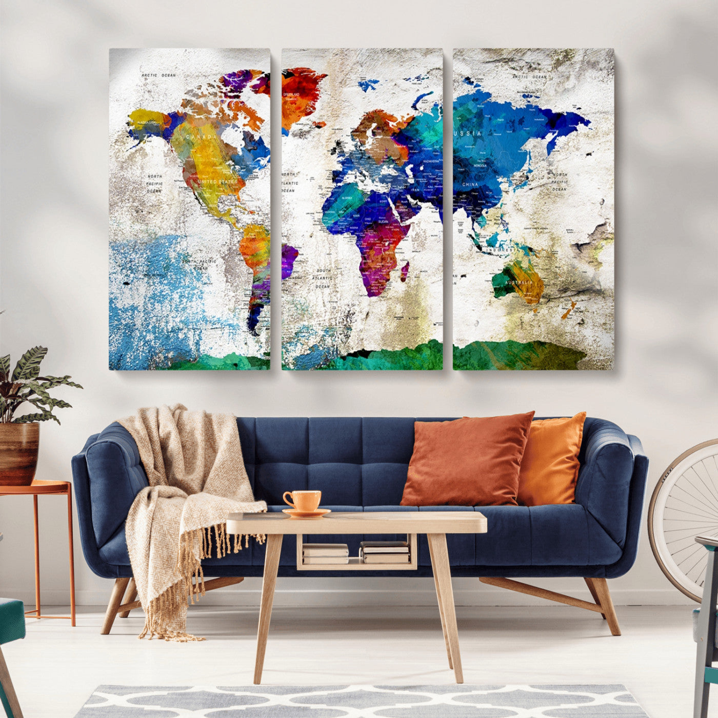 MGV-CV-48X32-3P - Push Pin World Map Canvas Print – Framed Wall Art for Couples to Track Their Travels – Anniversary