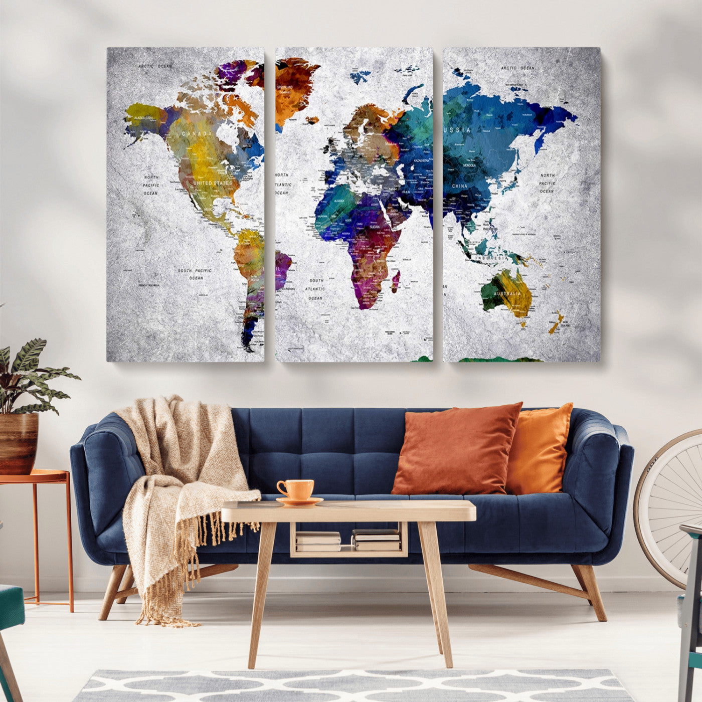 MGV-CV-48X32-3P - Push Pin World Map Canvas Print – Framed Wall Art for Couples to Track Their Travels – Anniversary