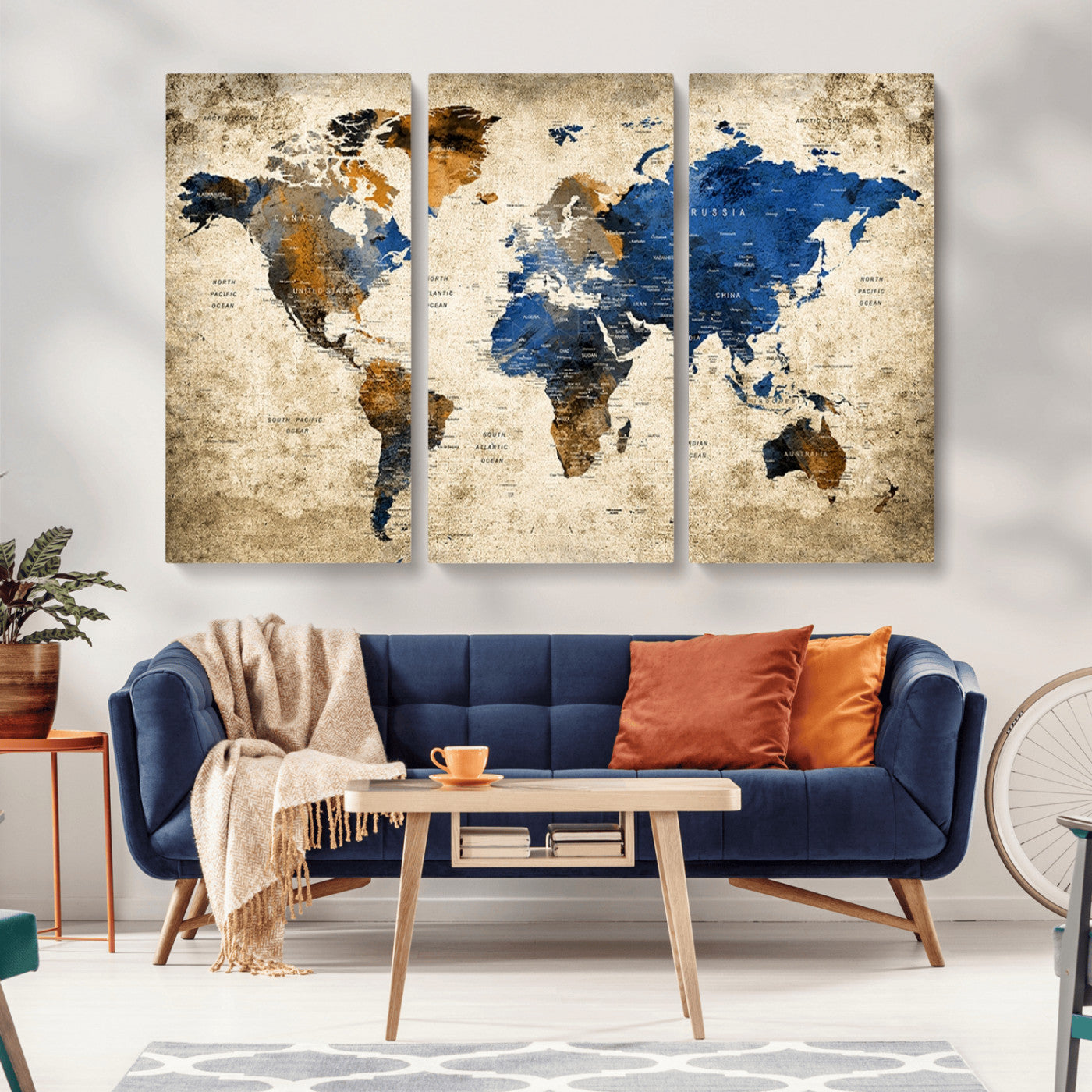 MGV-CV-48X32-3P - Push Pin World Map Canvas Print – Framed Wall Art for Couples to Track Their Travels – Anniversary