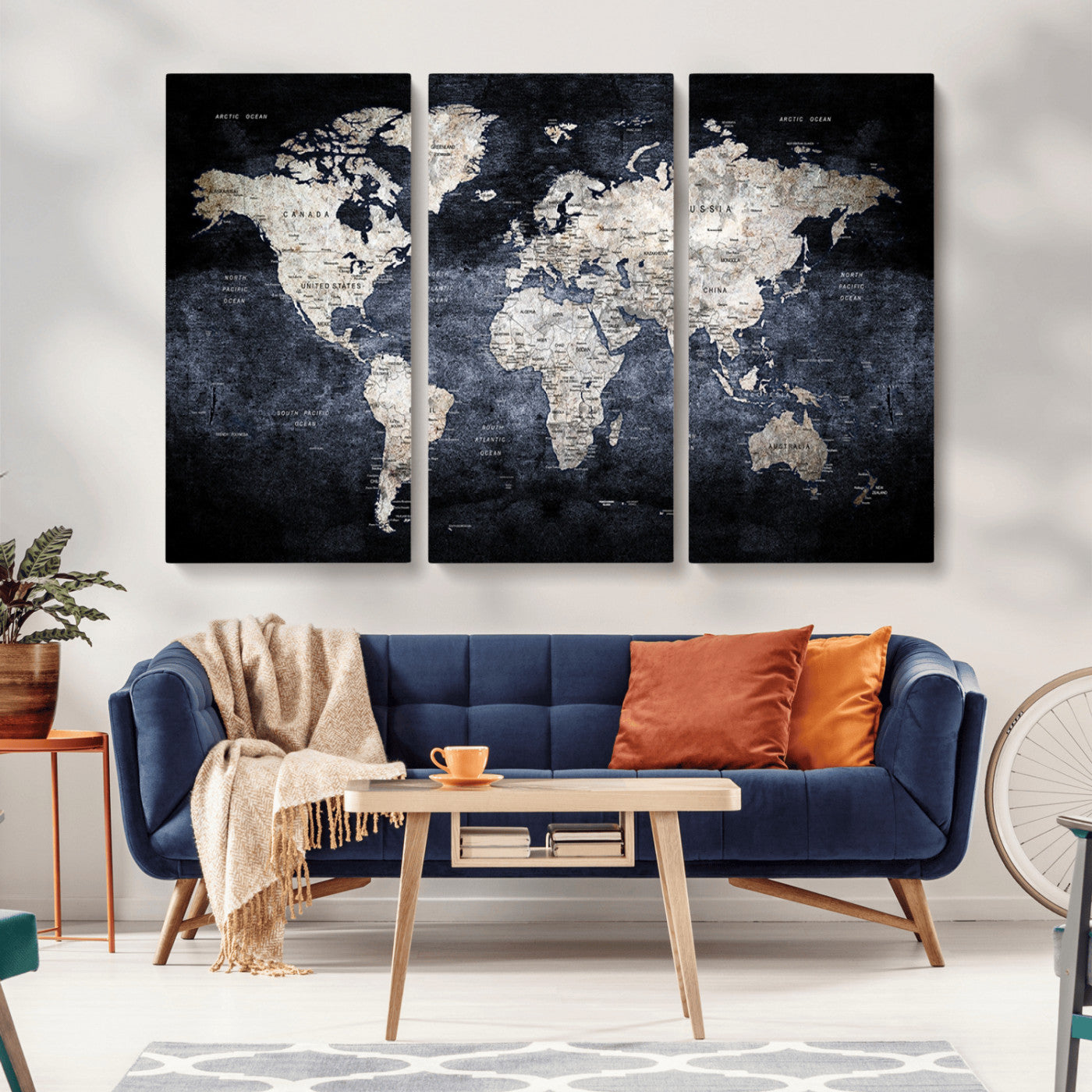 MGV-CV-48X32-3P - World Map Wall Art Canvas Print for Home and Office Decor