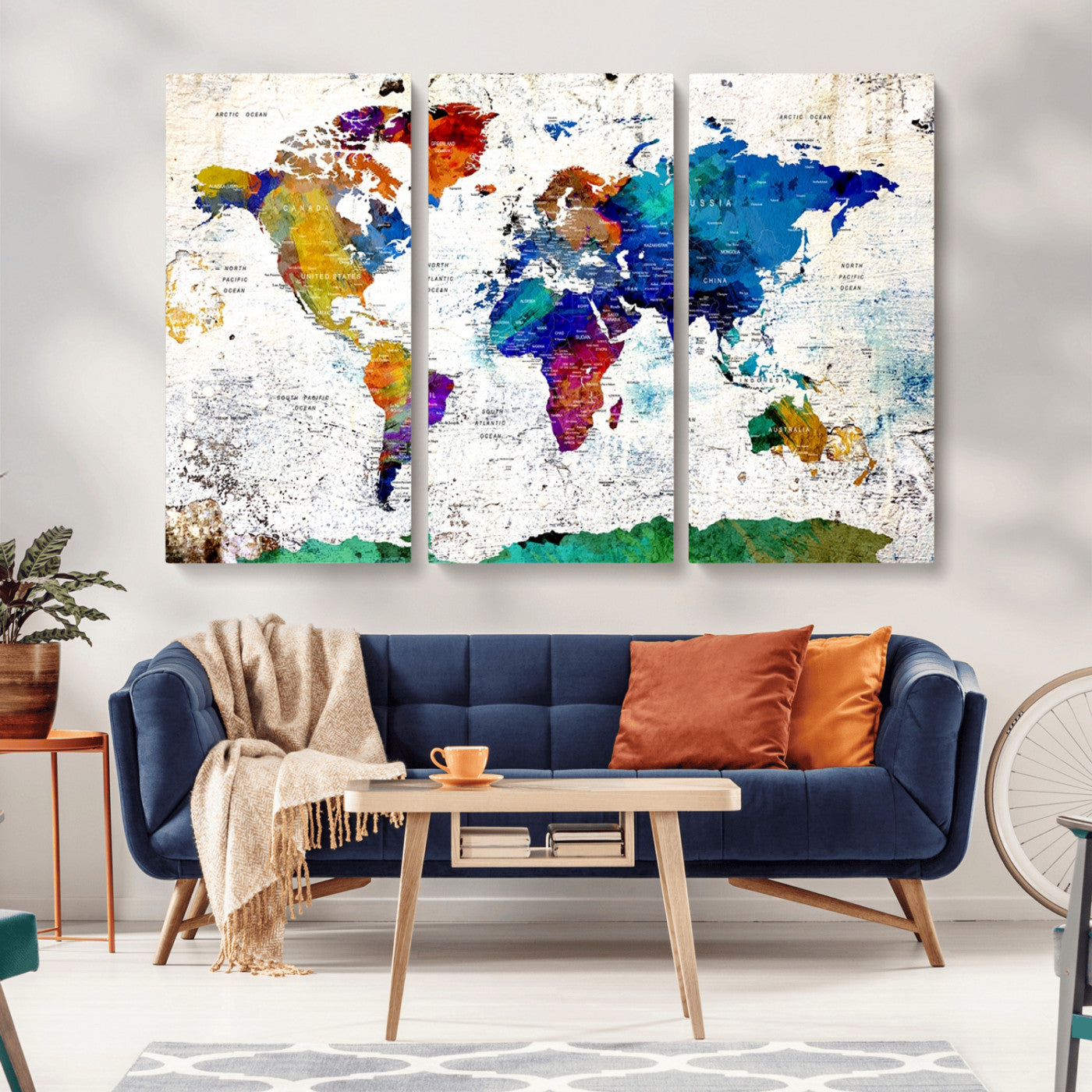 MGV-CV-48X32-3P - Push Pin World Map Canvas Print – Framed Wall Art for Couples to Track Their Travels – Anniversary