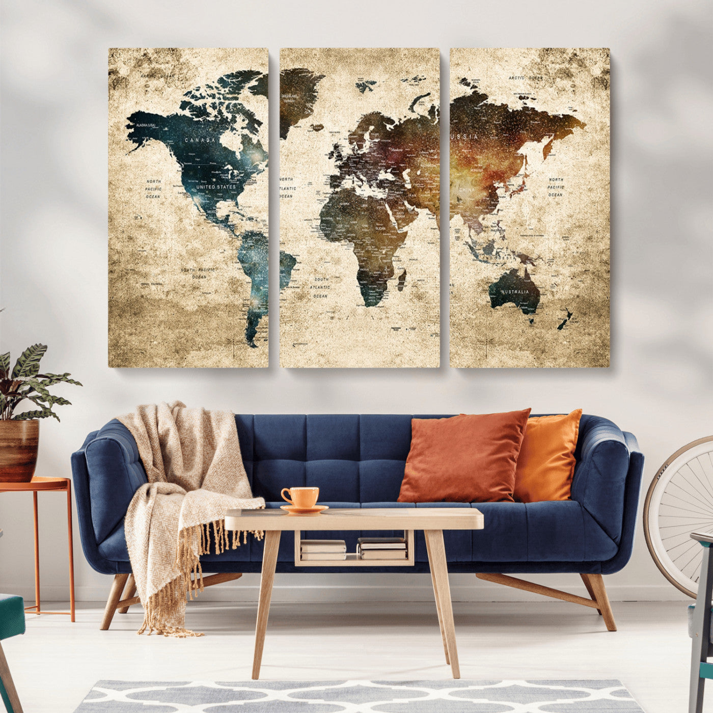 MGV-CV-48X32-3P - Push Pin World Map Canvas Print – Framed Wall Art for Couples to Track Their Travels – Anniversary
