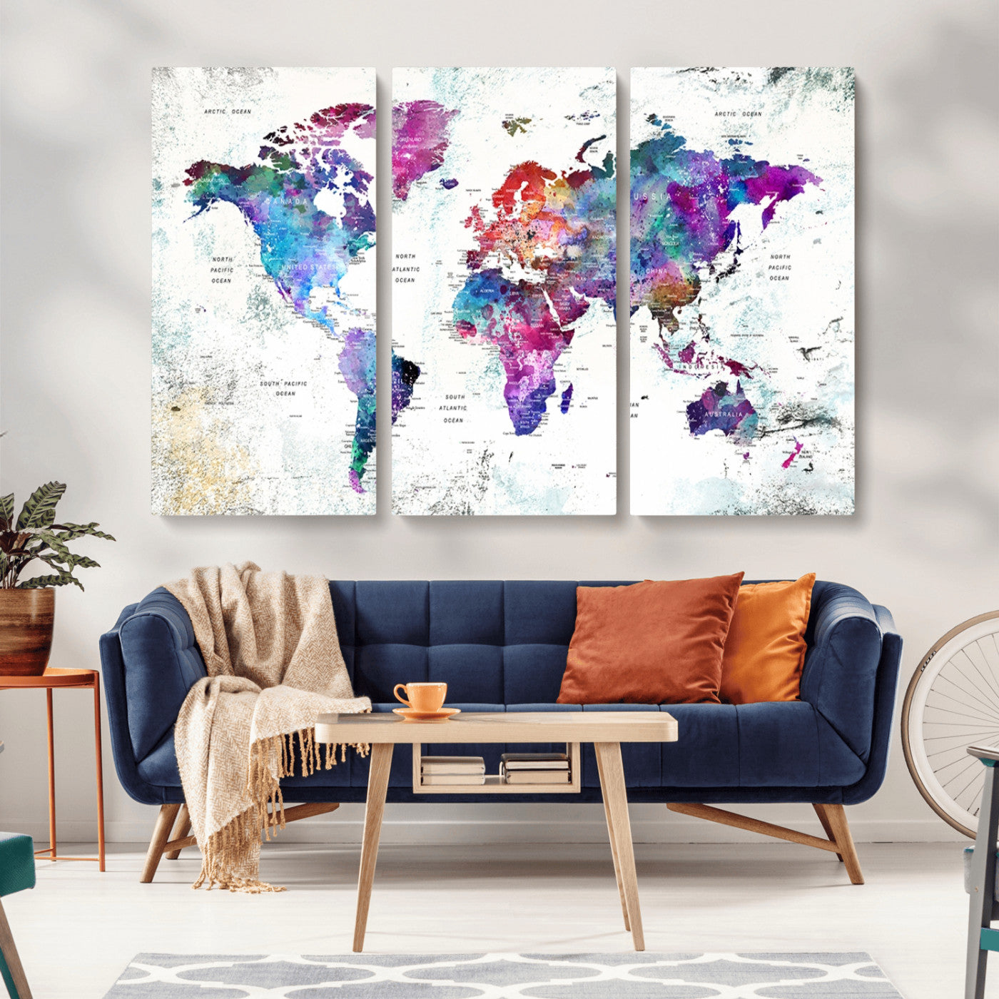MGV-CV-48X32-3P - Push Pin World Map Canvas Print – Framed Wall Art for Couples to Track Their Travels – Anniversary