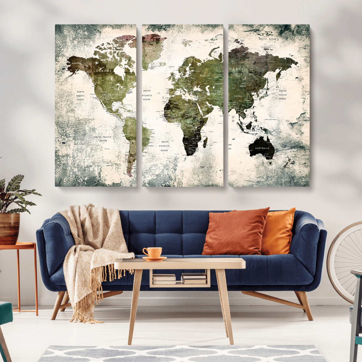 MGV-CV-48X32-3P - Push Pin World Map Canvas Print – Framed Wall Art for Couples to Track Their Travels – Anniversary