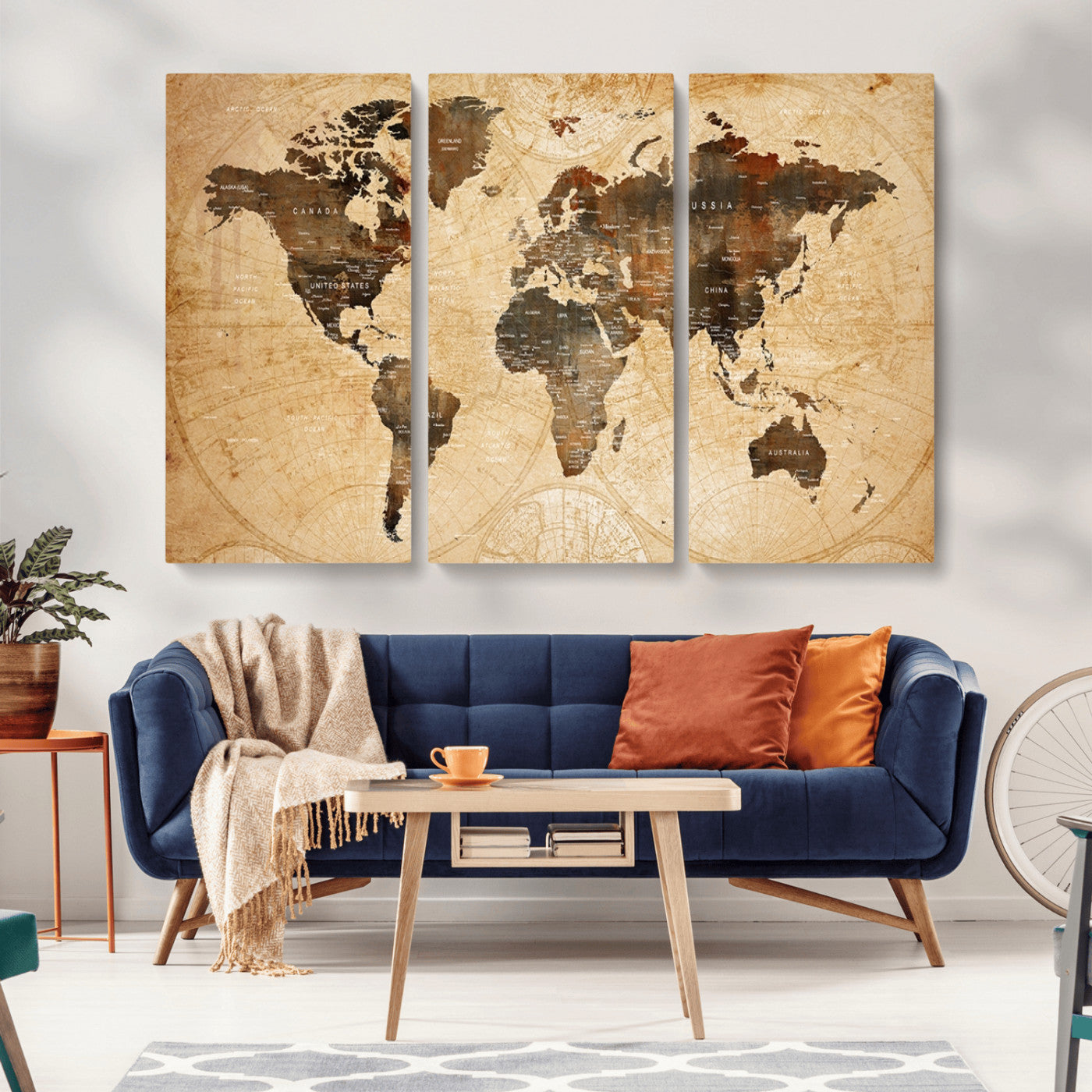 MGV-CV-48X32-3P - Push Pin World Map Canvas Print – Framed Wall Art for Couples to Track Their Travels – Anniversary