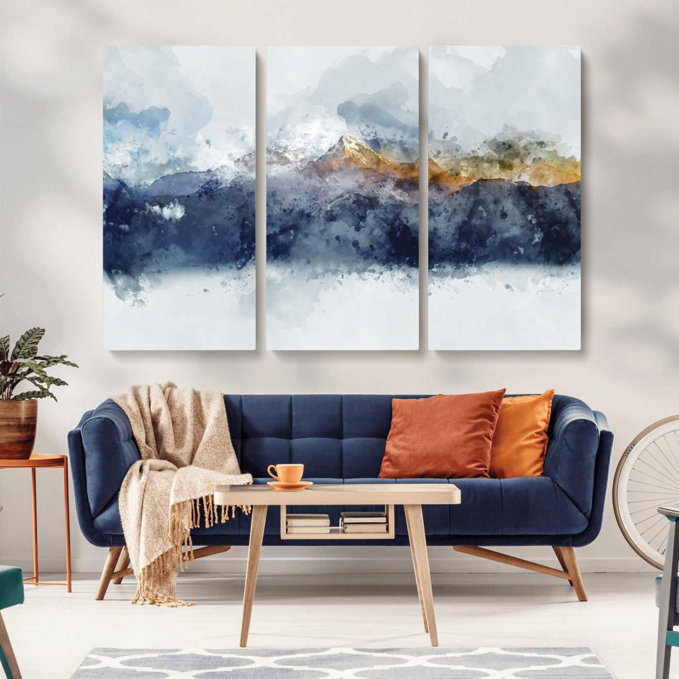 89149-MGV-CV-36X24-Abstract Mountain Range Art Canvas Print | 3 Panel Watercolor Landscape for Living Room, Office, or Bedroom | Large Ready-to-Hang Artwork