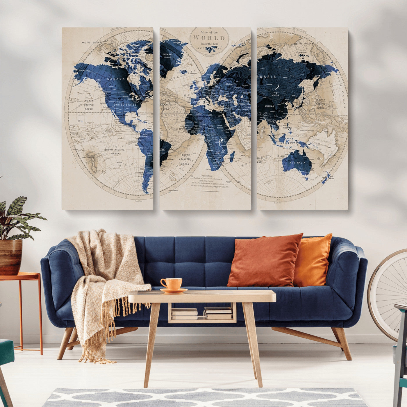 MGV-CV-48X32-3P - World Map Wall Art Canvas Print for Home and Office Decor