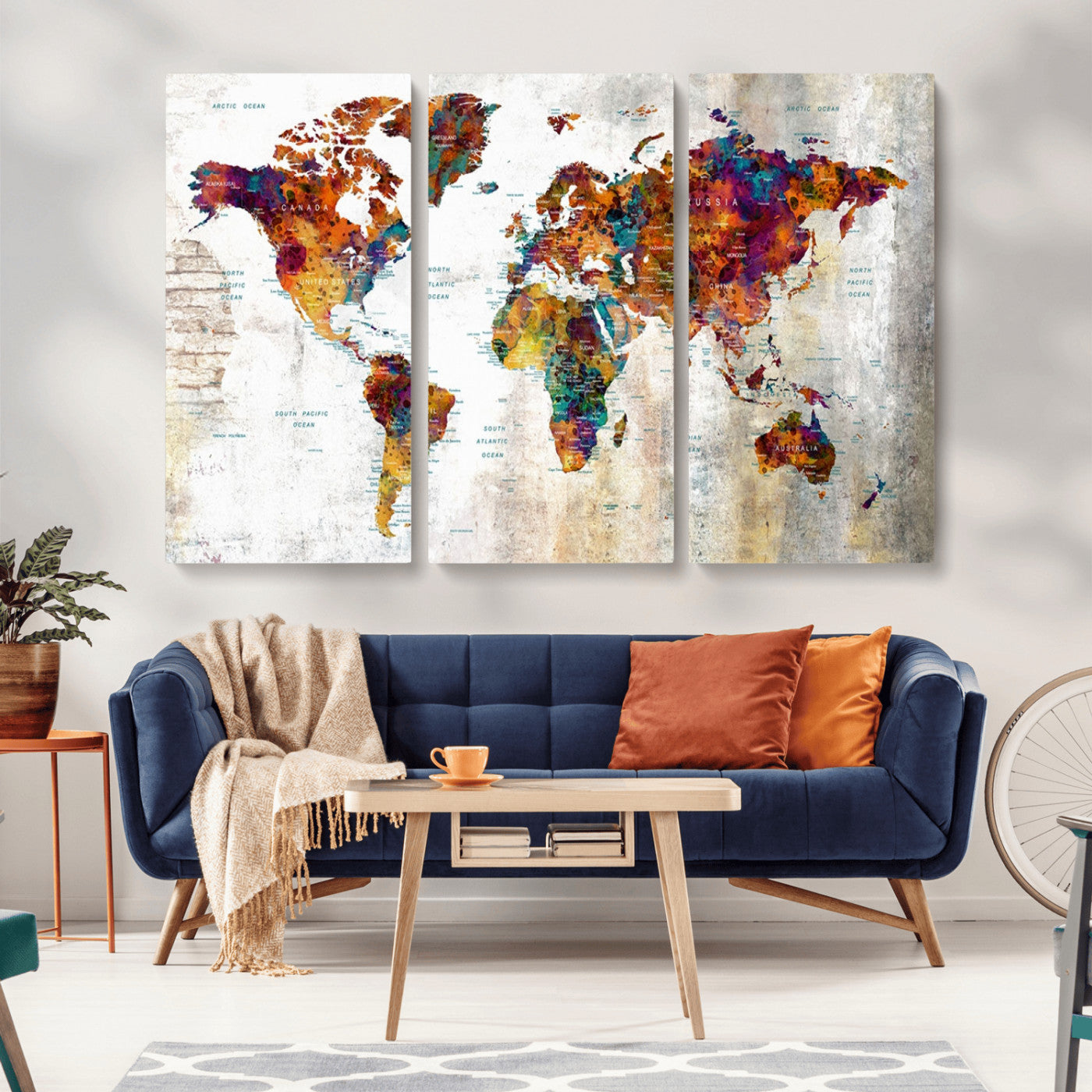 MGV-CV-48X32-3P - Push Pin World Map Canvas Print – Framed Wall Art for Couples to Track Their Travels – Anniversary