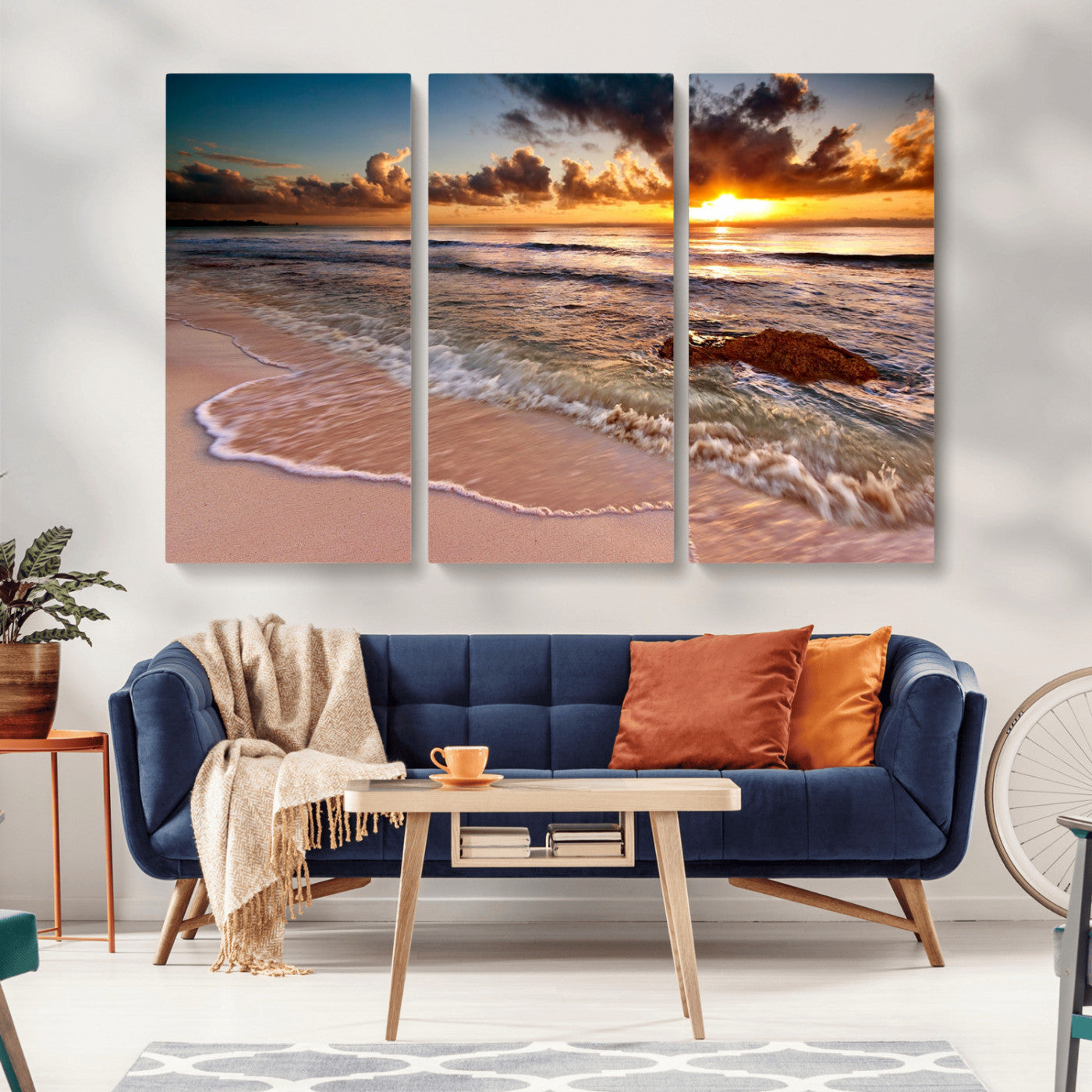 MGV-CV-48X32-3P - Sunset on Ocean Wall Art Canvas Print