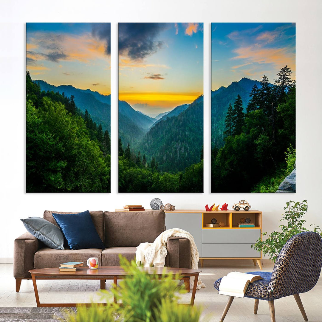 The Glamorous Landscape Canvas Wall Art is featured in the dining room.