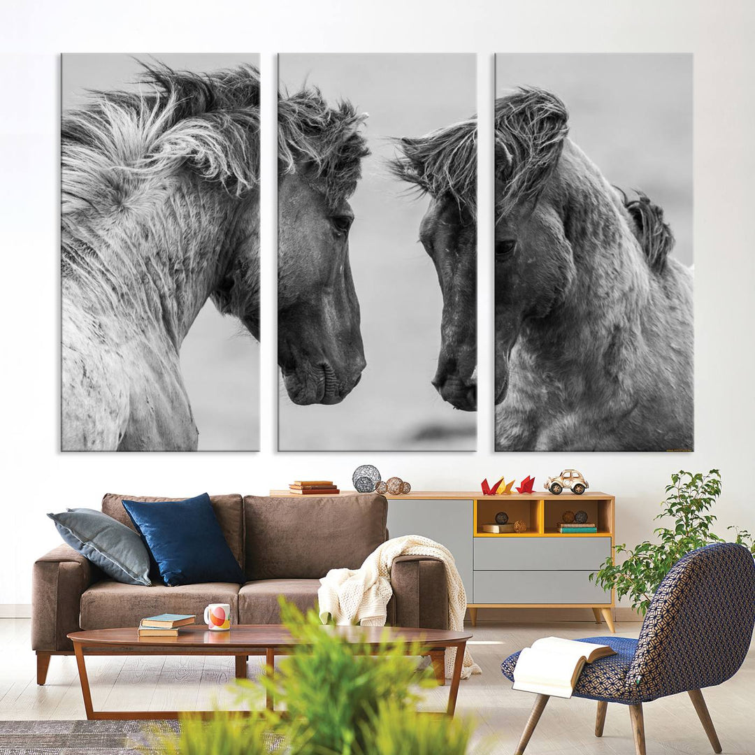 The White Horses Wall Art Canvas Print adorns the dining area wall.