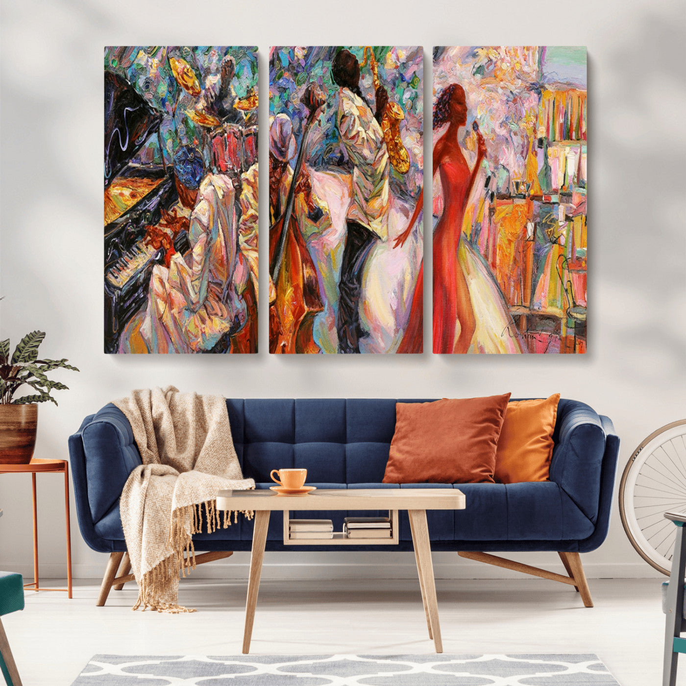 MGV-CV-48X32-3P - Abstract Afro American Jazz Canvas Wall Art | Music-Inspired Painting for Dining Room, Living Room,