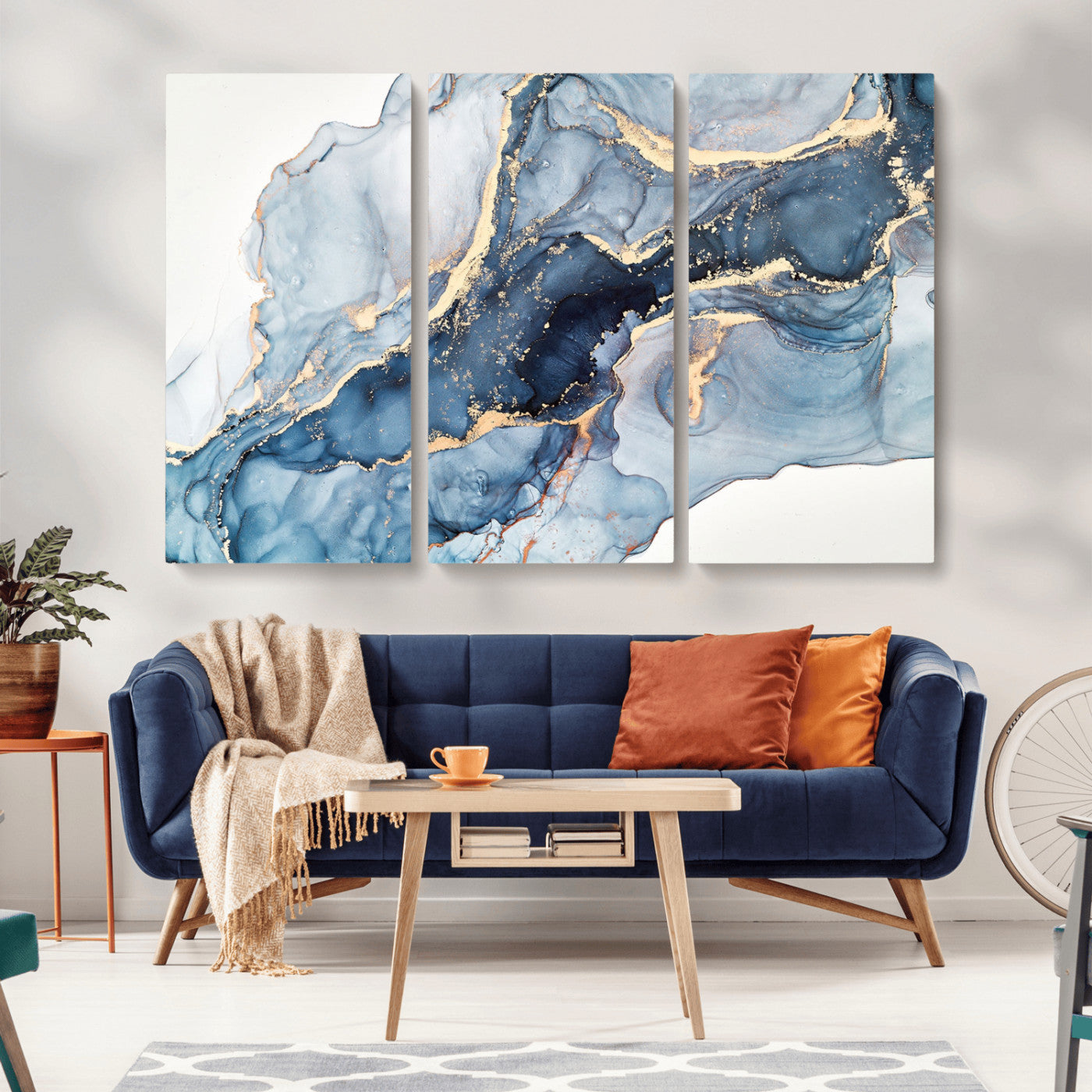33782-MGV-CV-36X24-Abstract Art Print - Blue Abstract Canvas Wall Art Print Abstract Art Fluid Effect Marble Wall Art