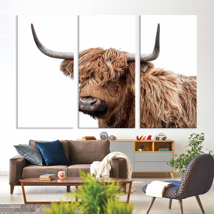 Self Portrait of Highland Cow Canvas Wall Art Print with UV coating.