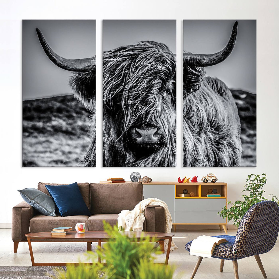 The Black and White Cow Wall Art Canvas Print is displayed.