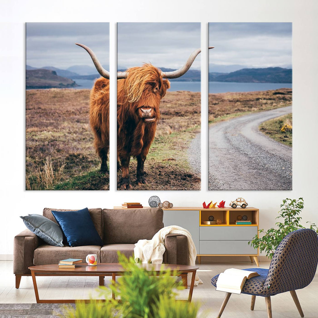 The Longhorn Highland Cow Canvas Wall Art is prominently displayed.