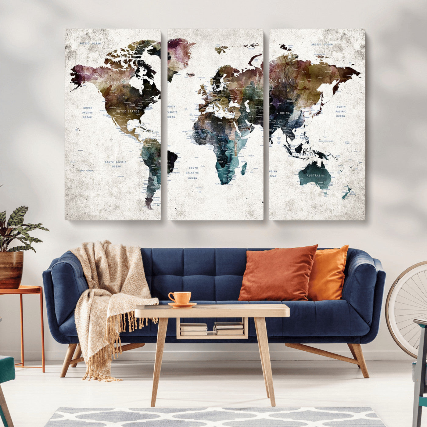 MGV-CV-48X32-3P - Push Pin World Map Canvas Print – Framed Wall Art for Couples to Track Their Travels – Anniversary