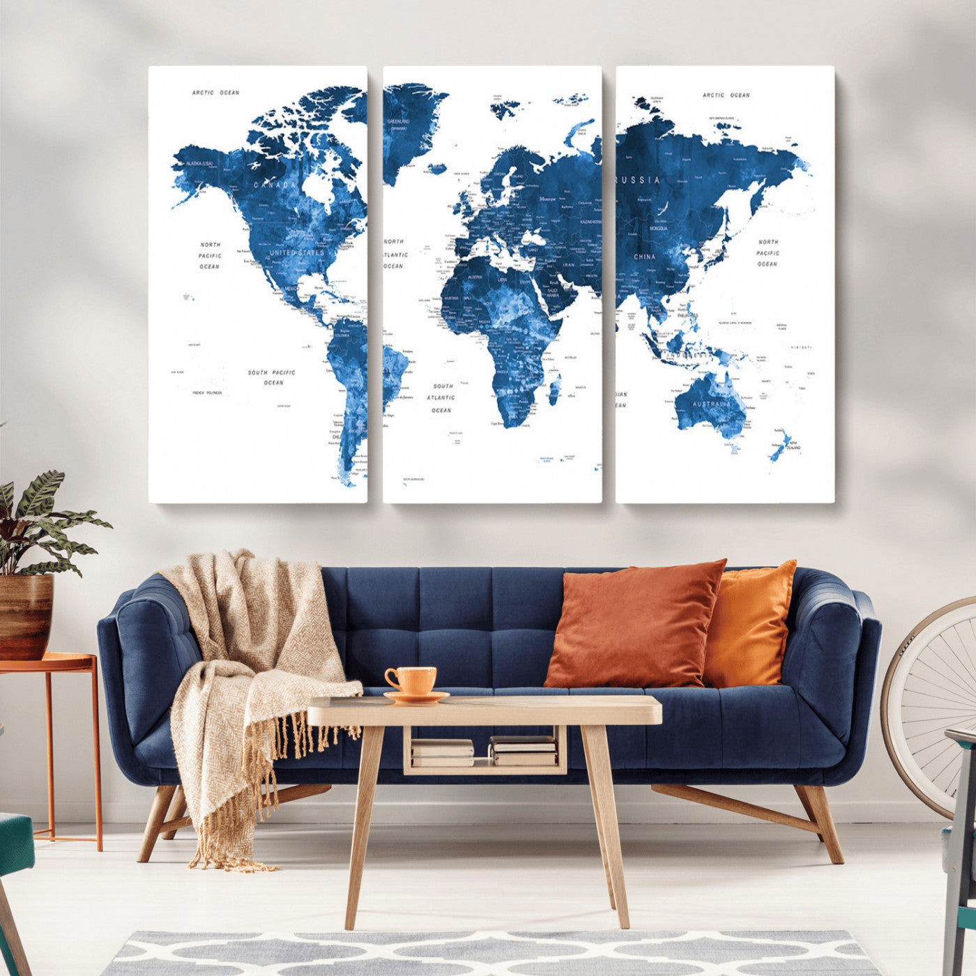 MGV-CV-48X32-3P - Push Pin World Map Canvas Print – Framed Wall Art for Couples to Track Their Travels – Anniversary