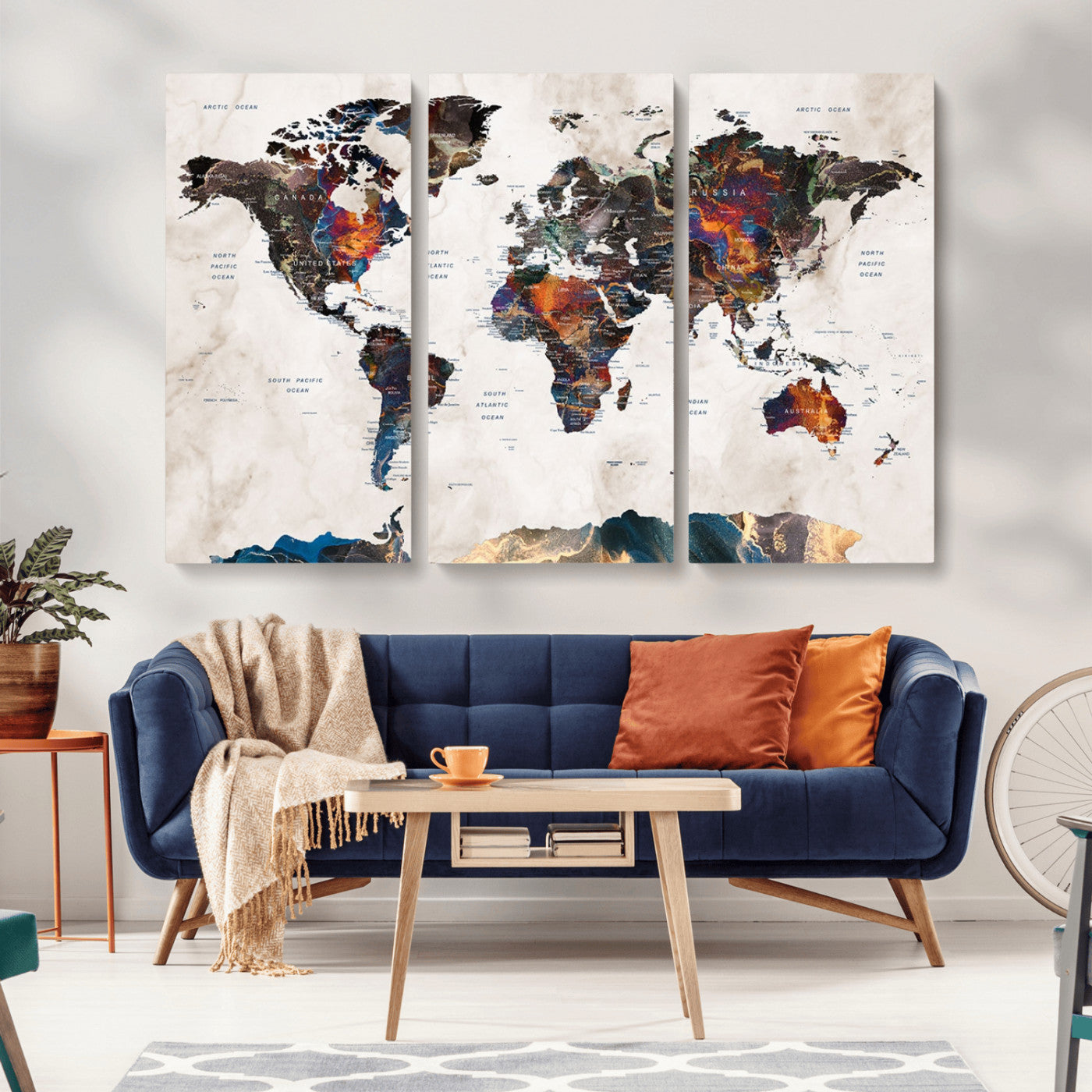 MGV-CV-48X32-3P - Push Pin World Map Canvas Print – Framed Wall Art for Couples to Track Their Travels – Anniversary