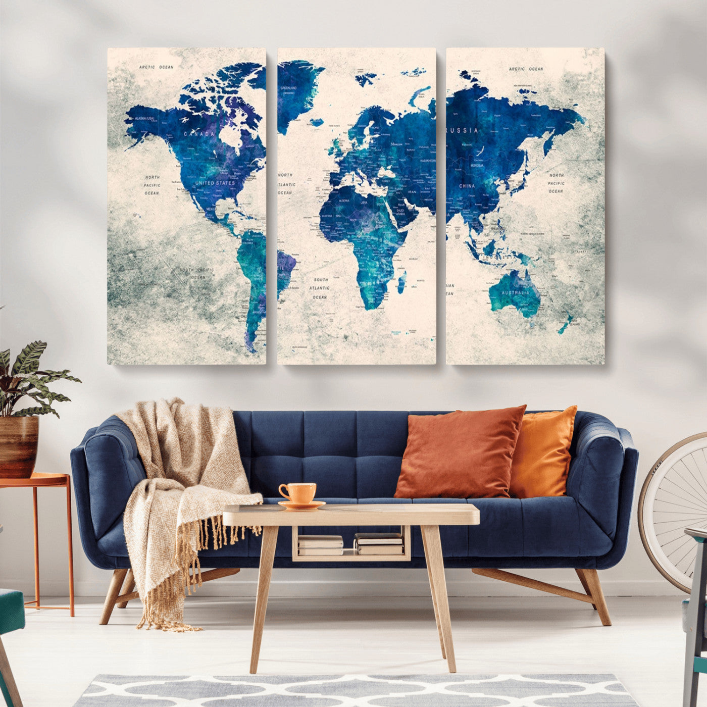 MGV-CV-48X32-3P - Push Pin World Map Canvas Print – Framed Wall Art for Couples to Track Their Travels – Anniversary