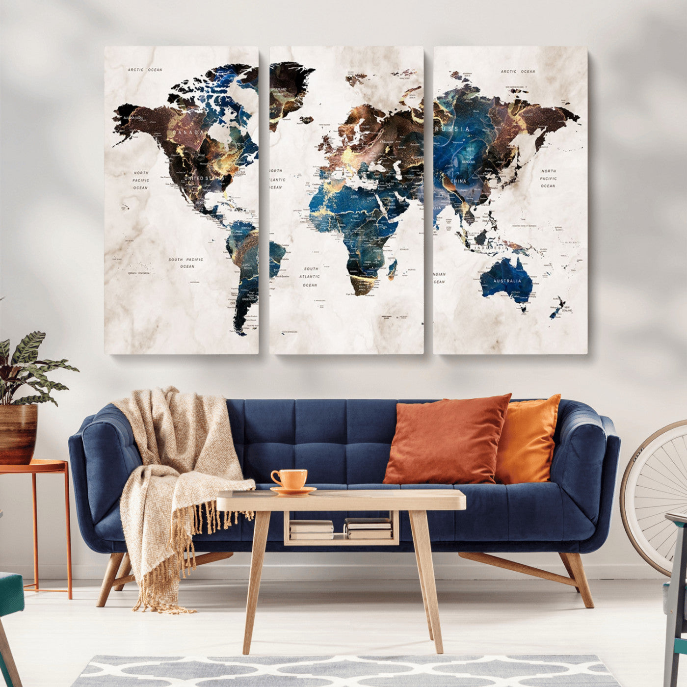 MGV-CV-48X32-3P - Push Pin World Map Canvas Print – Framed Wall Art for Couples to Track Their Travels – Anniversary