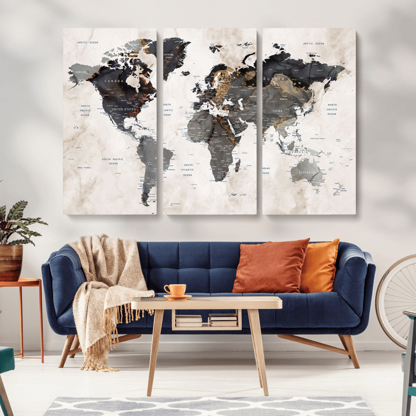 MGV-CV-48X32-3P - Push Pin World Map Canvas Print – Framed Wall Art for Couples to Track Their Travels – Anniversary