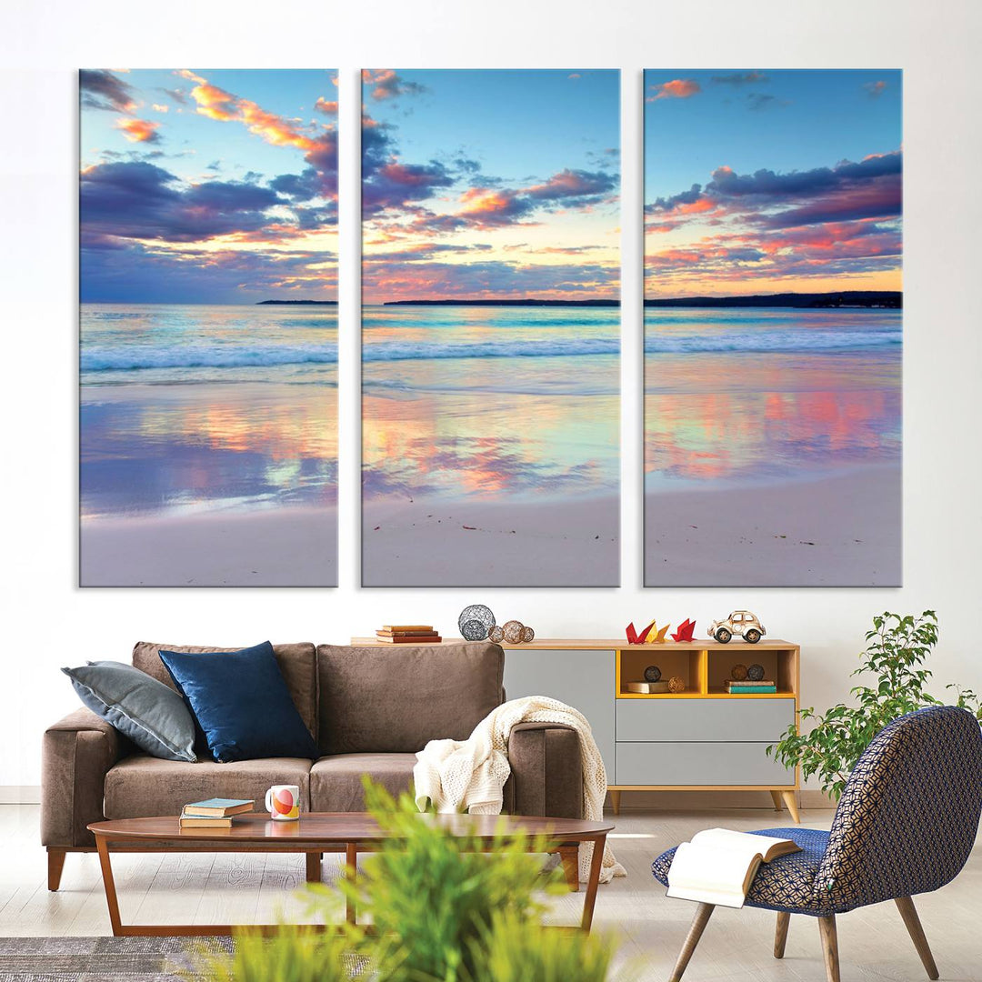 Sunset Beach Canvas – a colorful ocean waves triptych.