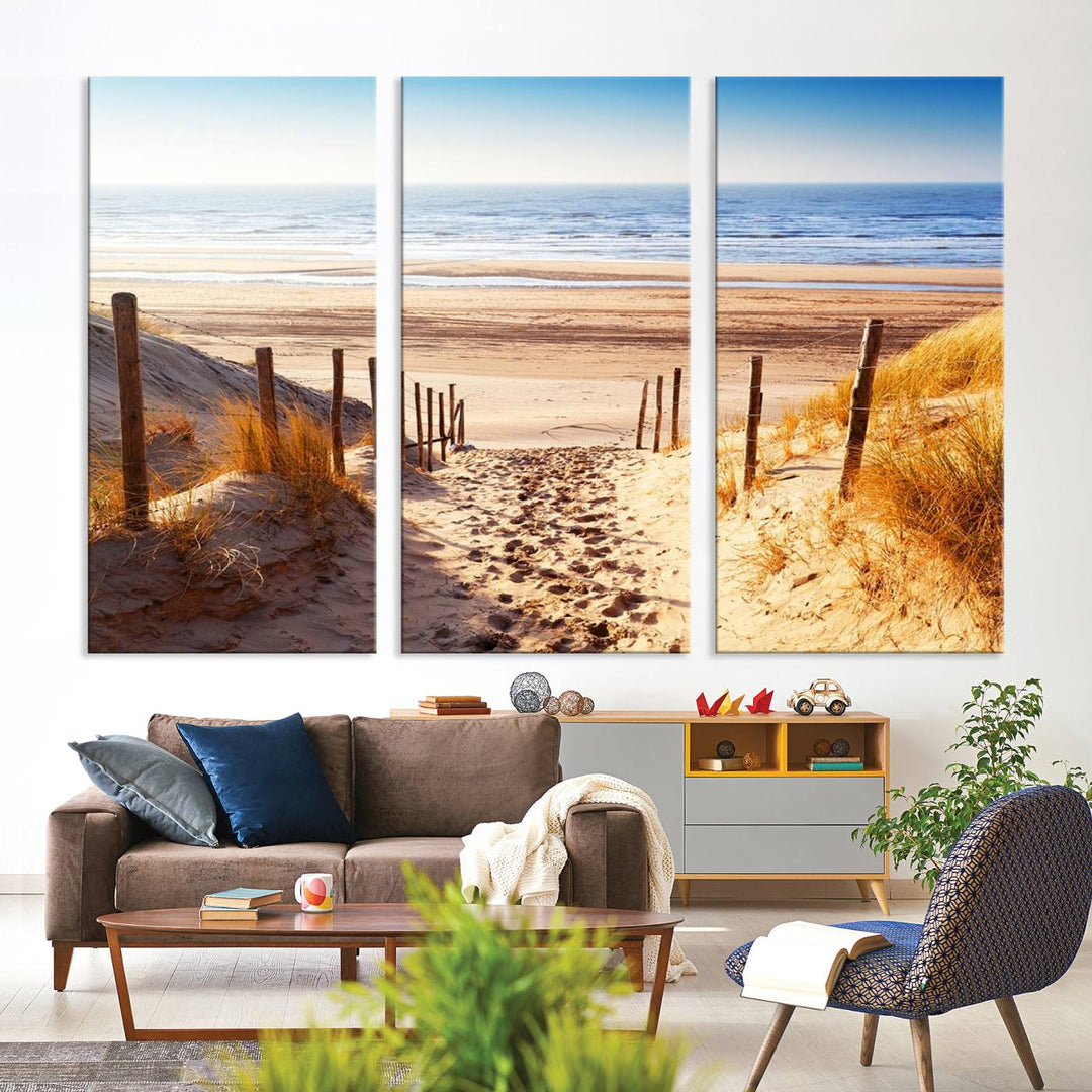 Lienzo decorativo para pared con diseño de mar, océano, puesta de sol y playa