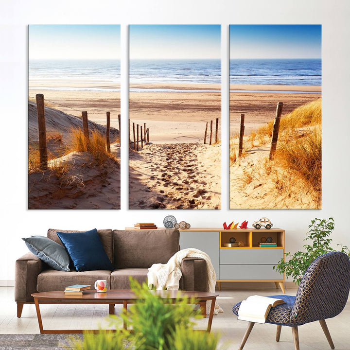 Serene Beach Path Canvas Art, Giclee Canvas Print with Gallery Wrap, Coastal Sand Dunes Wall Art Featuring Canon Print Quality