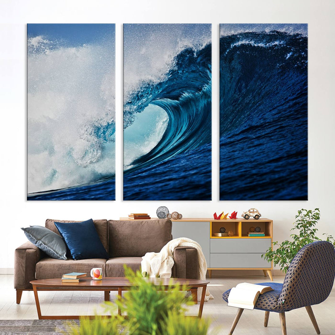 Ocean Wave at Sunset Canvas Art, Large Wall Print of Vibrant Water Waves, Coastal Art for Living Room and Dining Room Decor