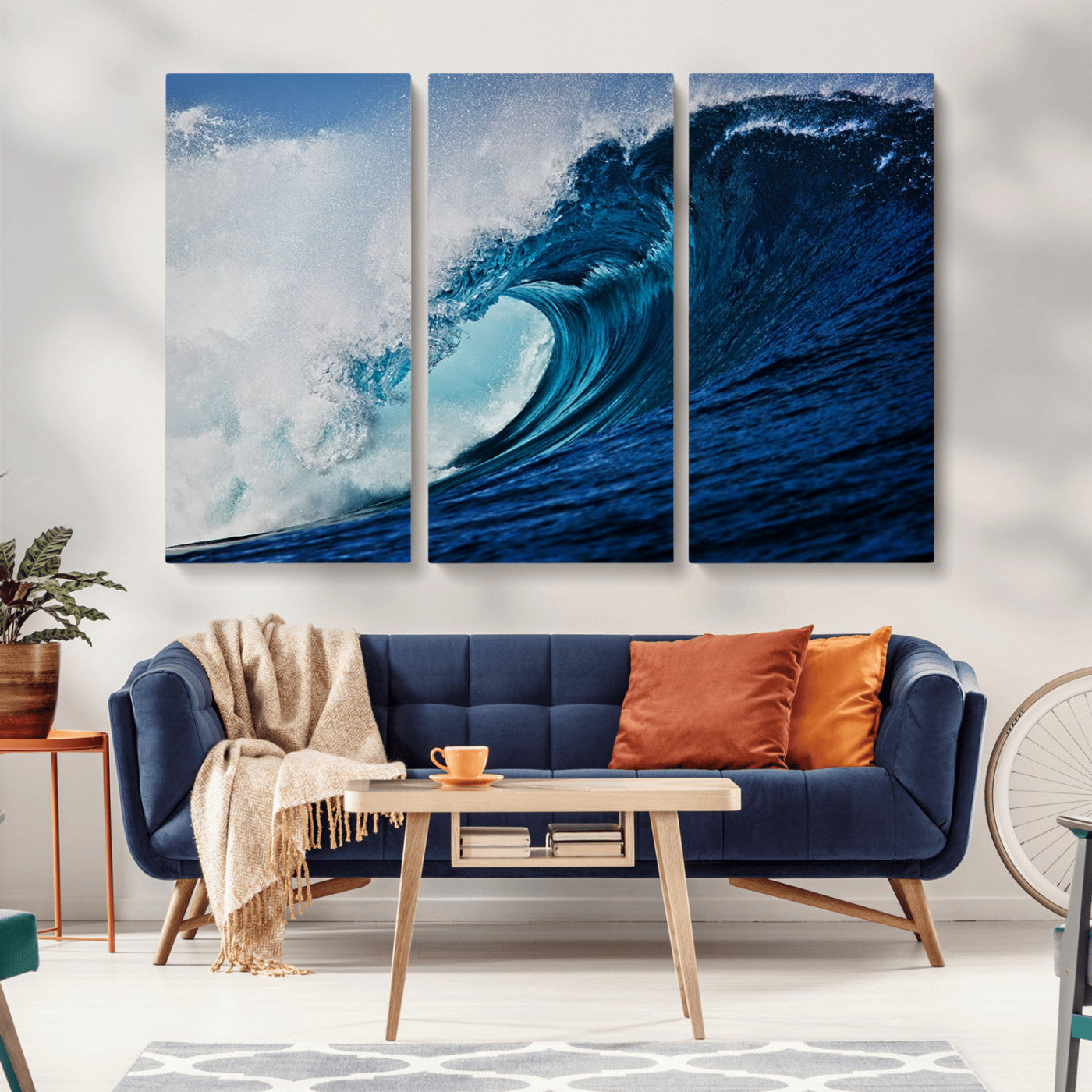 MGV-CV-48X32-3P - Ocean Wave at Sunset Canvas Art, Large Wall Print of Vibrant Water Waves, Coastal Art for Living Room and Dining Room Decor