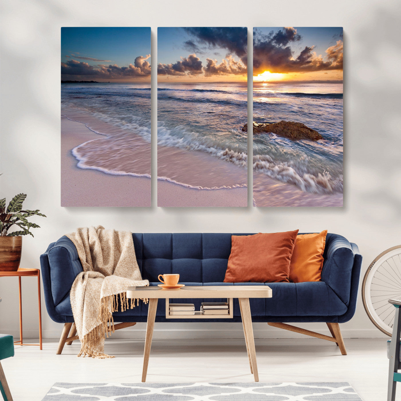 -Sea Ocean Sunset Beach Wall Art Canvas Print