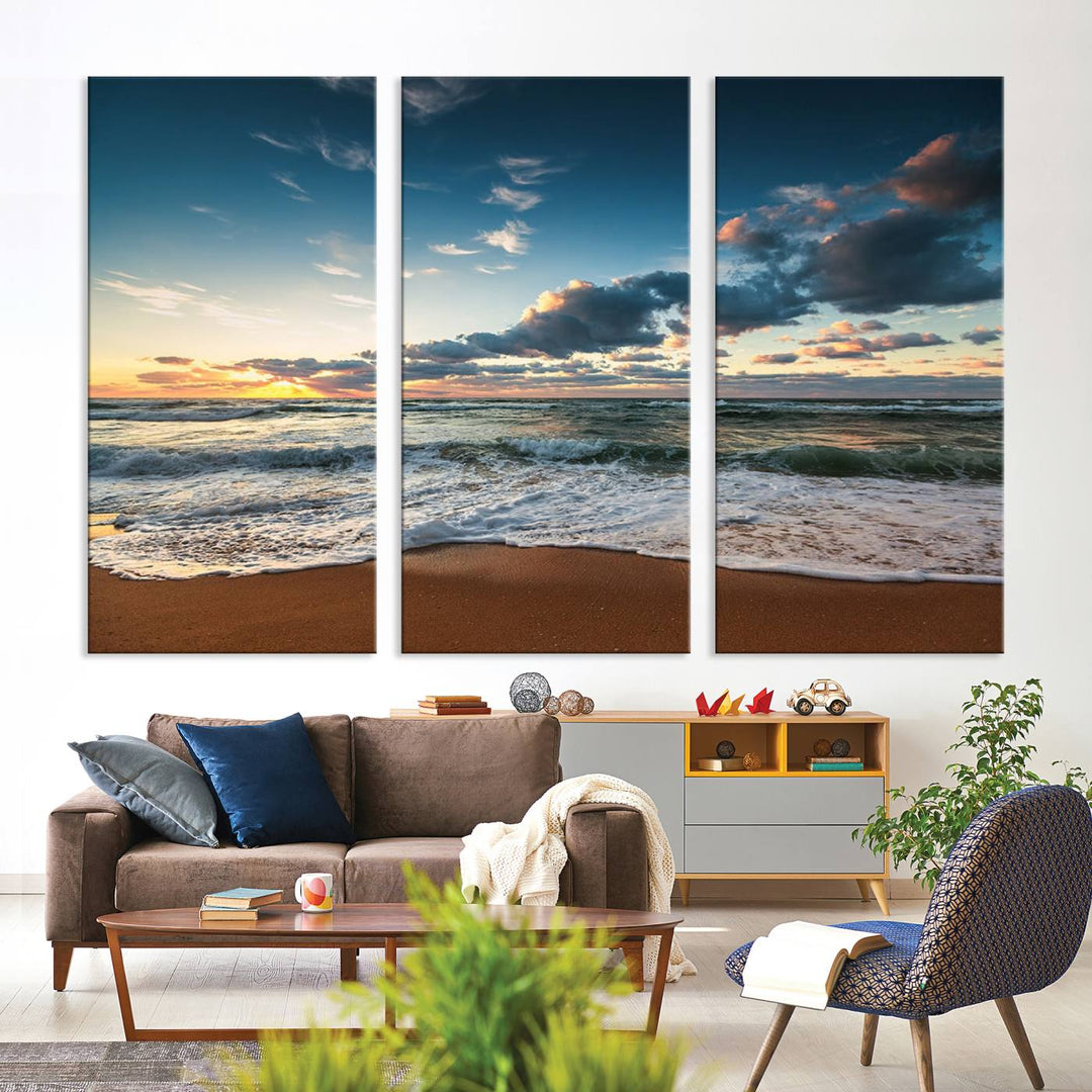 Ocean Beach Wall Art Canvas Print hangs prominently.