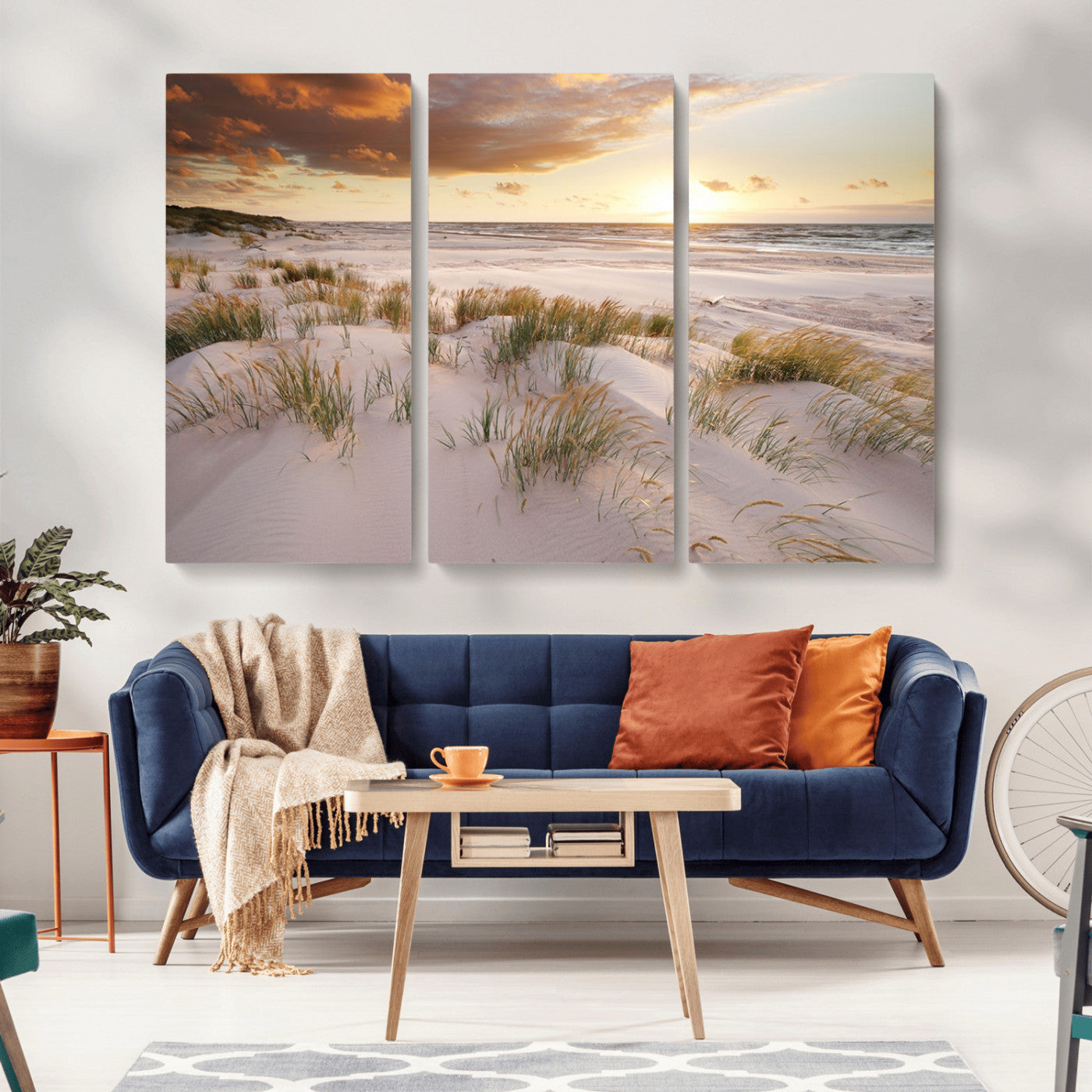 MGV-CV-48X32-3P - Flight Over Coastal Beach Landscape, Flight Over Coastal Beach Print Canvas Wall Art