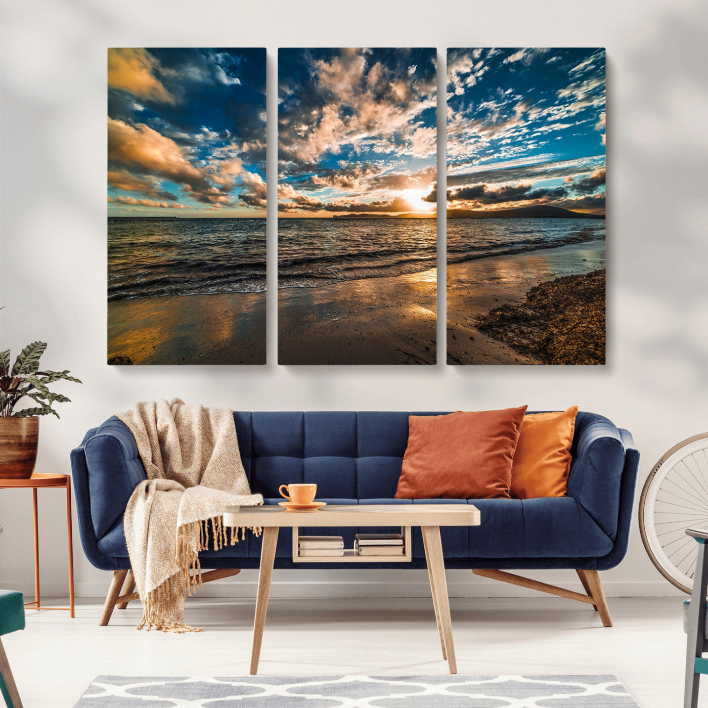 MGV-CV-48X32-3P - Beach Wall Art - Stunning Ocean Sunset Canvas Print with Coastal Design for Elegant and Relaxing