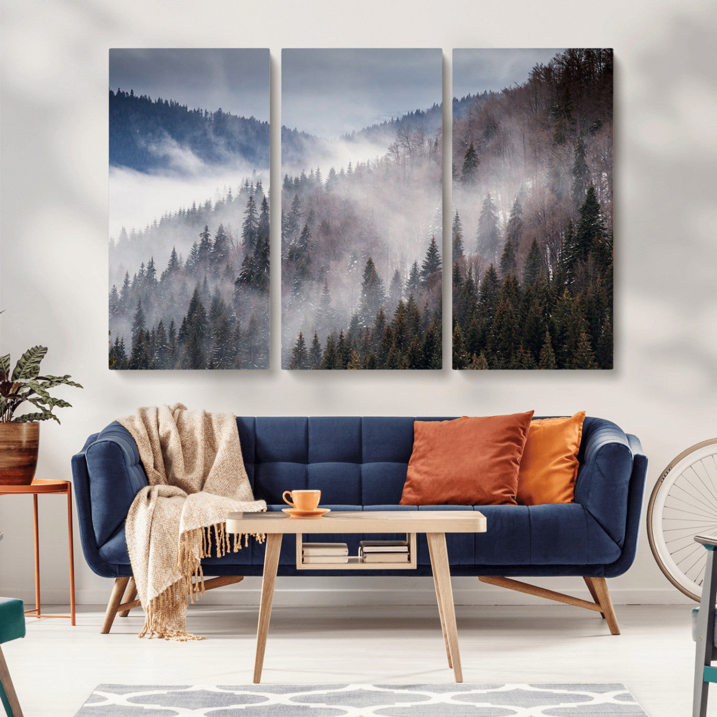 MGV-CV-48X32-3P - Beautiful Rising Fog in Winter Mountain Landscape - Framed Rising Fog in Winter Mountain Canvas