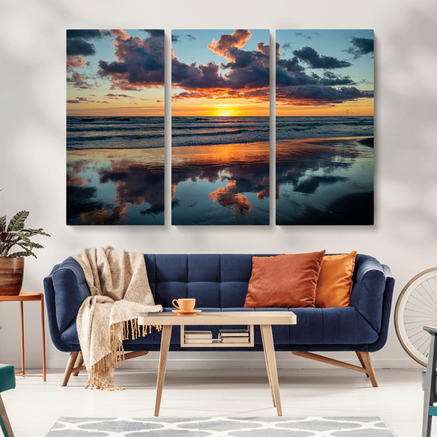 MGV-CV-48X32-3P - Cloudy Weather At The Beach Wall Art Canvas Print