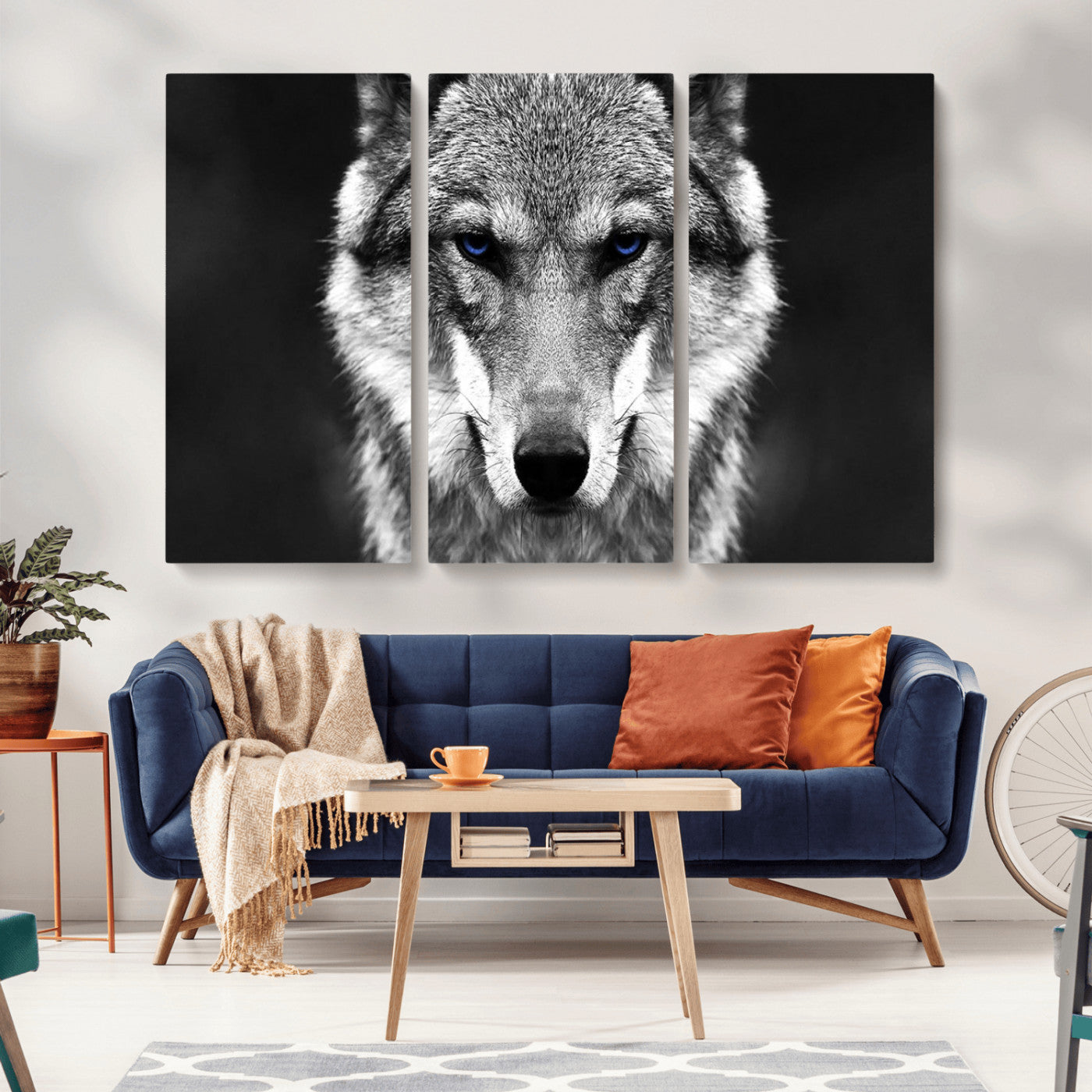 MGV-CV-48X32-3P - Black and White Wild Wolf Wall Art Canvas Print