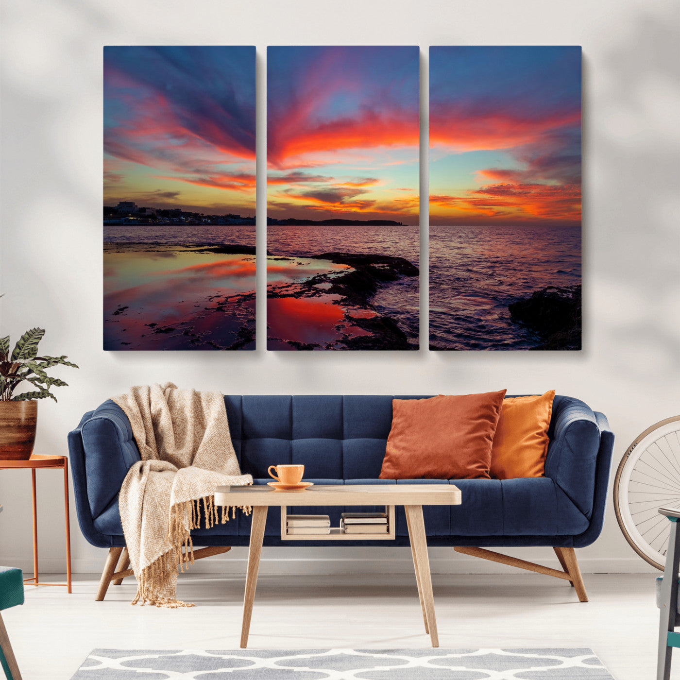 MGV-CV-48X32-3P - Glorious Sunset on The Beach Wall Art Canvas Print