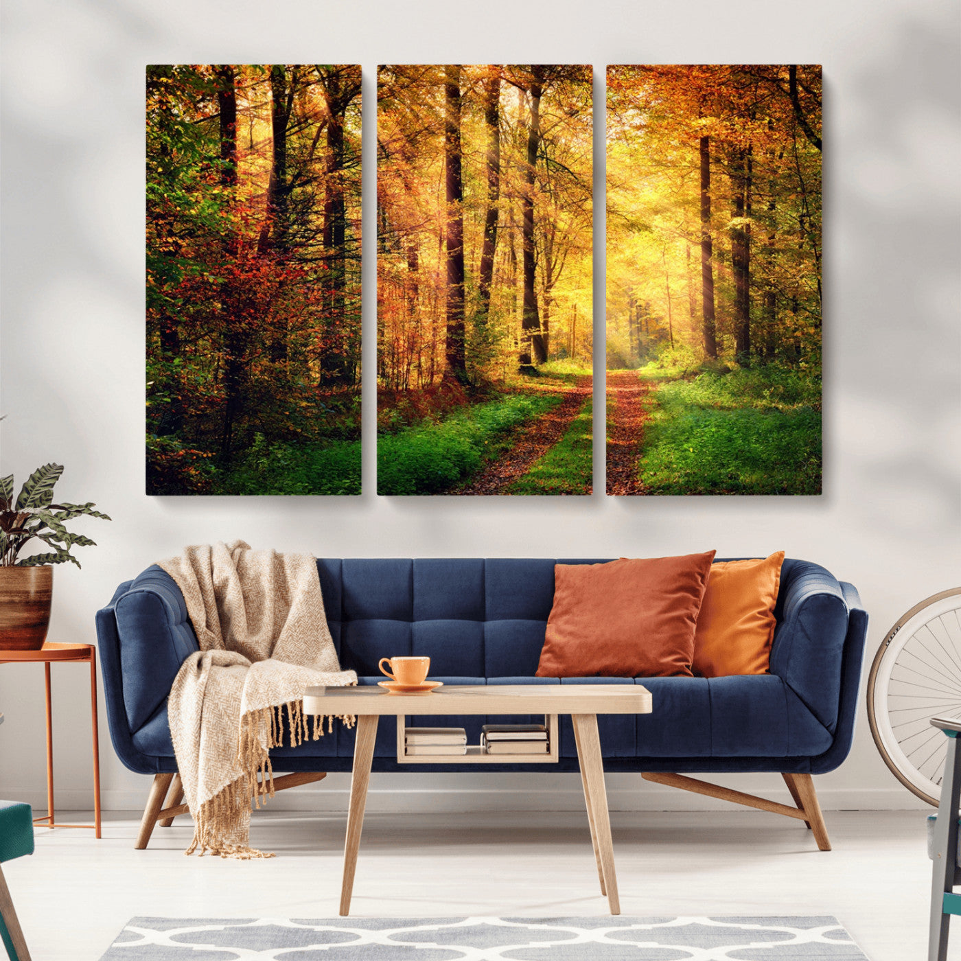MGV-CV-48X32-3P - Forest Fall Wall Art Print - Sunlight Through Trees Wall Art Canvas Print