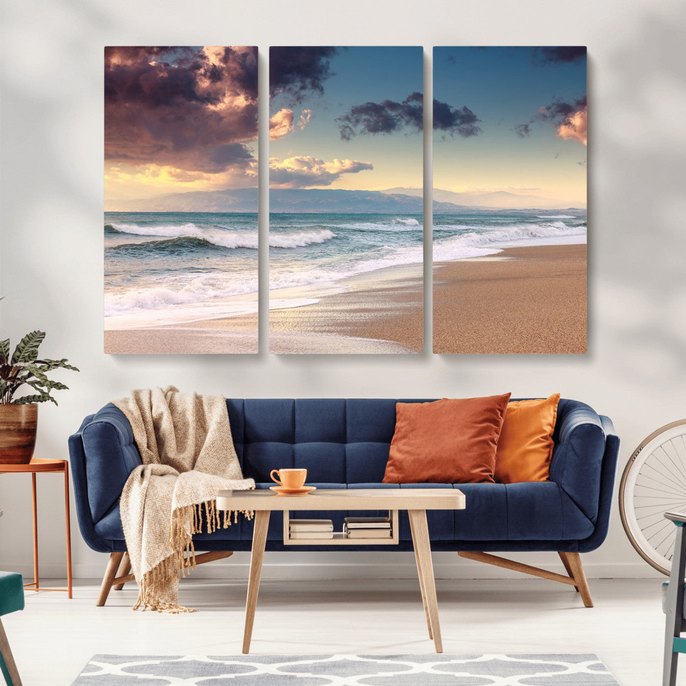 MGV-CV-48X32-3P - Cloudy Weather Beach Sunset Canvas Print | Sunrise Wall Art Canvas Print