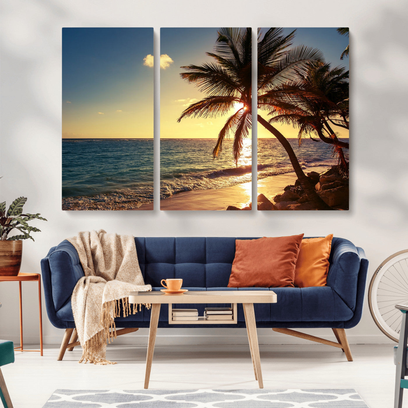 MGV-CV-48X32-3P - Sunset Palm Trees Wall Art Canvas Print
