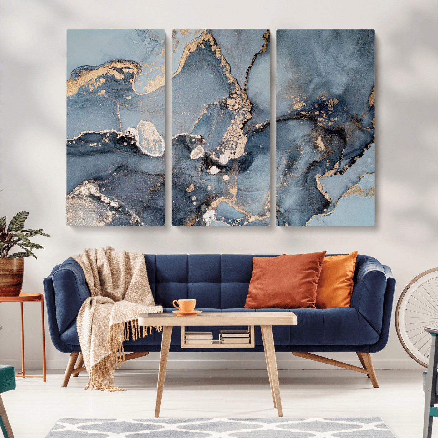 MGV-CV-48X32-3P - Multipanel Marble Fluid Effect Wall Art Abstract Canvas Wall Art Print