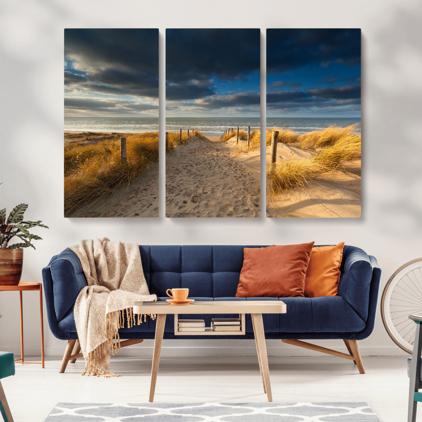 MGV-CV-48X32-3P - Ocean Beach Dark Clouds Wall Art Canvas Print