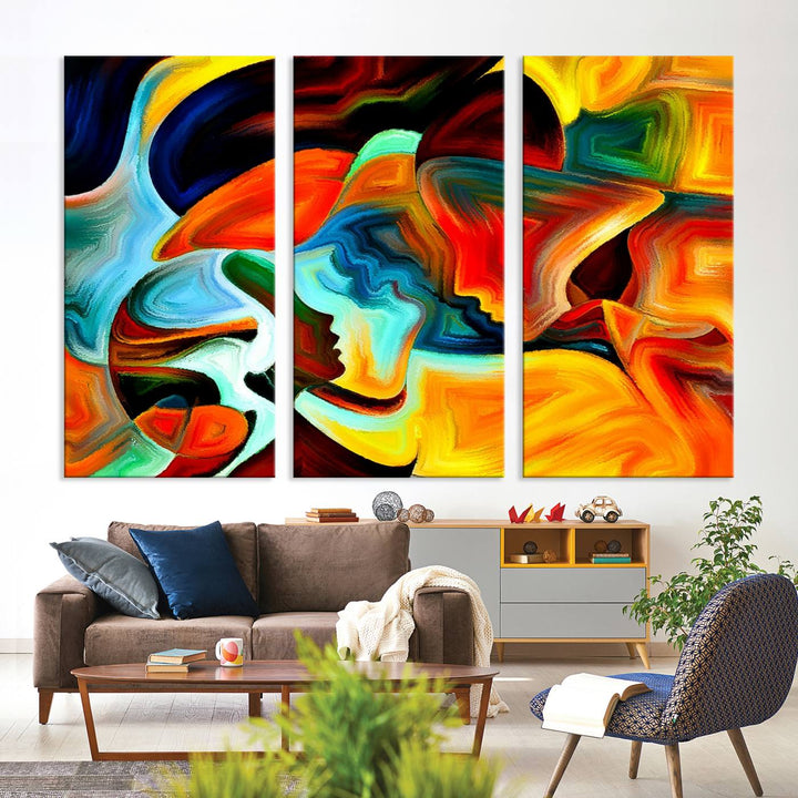 The kitchen wall features the Human Love Figures Abstract Wall Art Canvas Print.